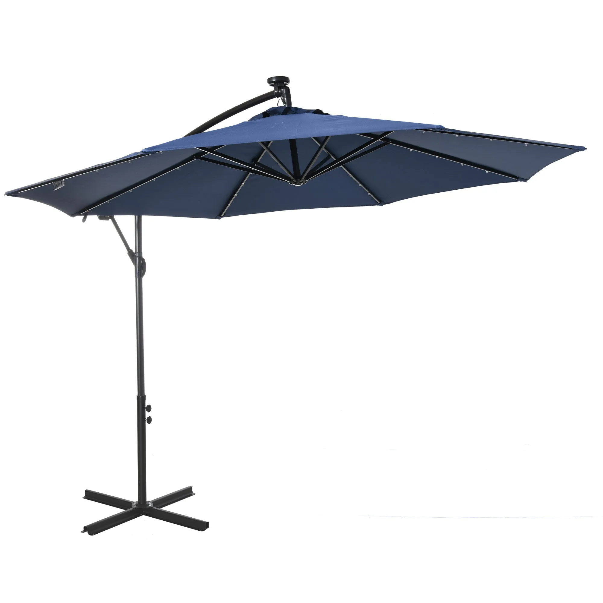 10 ft. Cantilever Outdoor Patio Umbrella with Solar Lights - Navy Blue