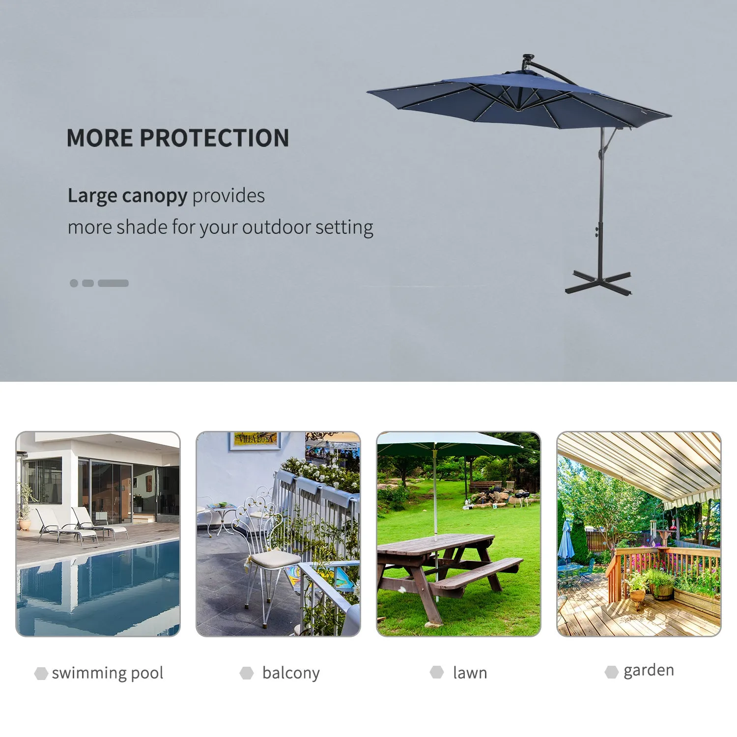 10 ft. Cantilever Outdoor Patio Umbrella with Solar Lights - Navy Blue