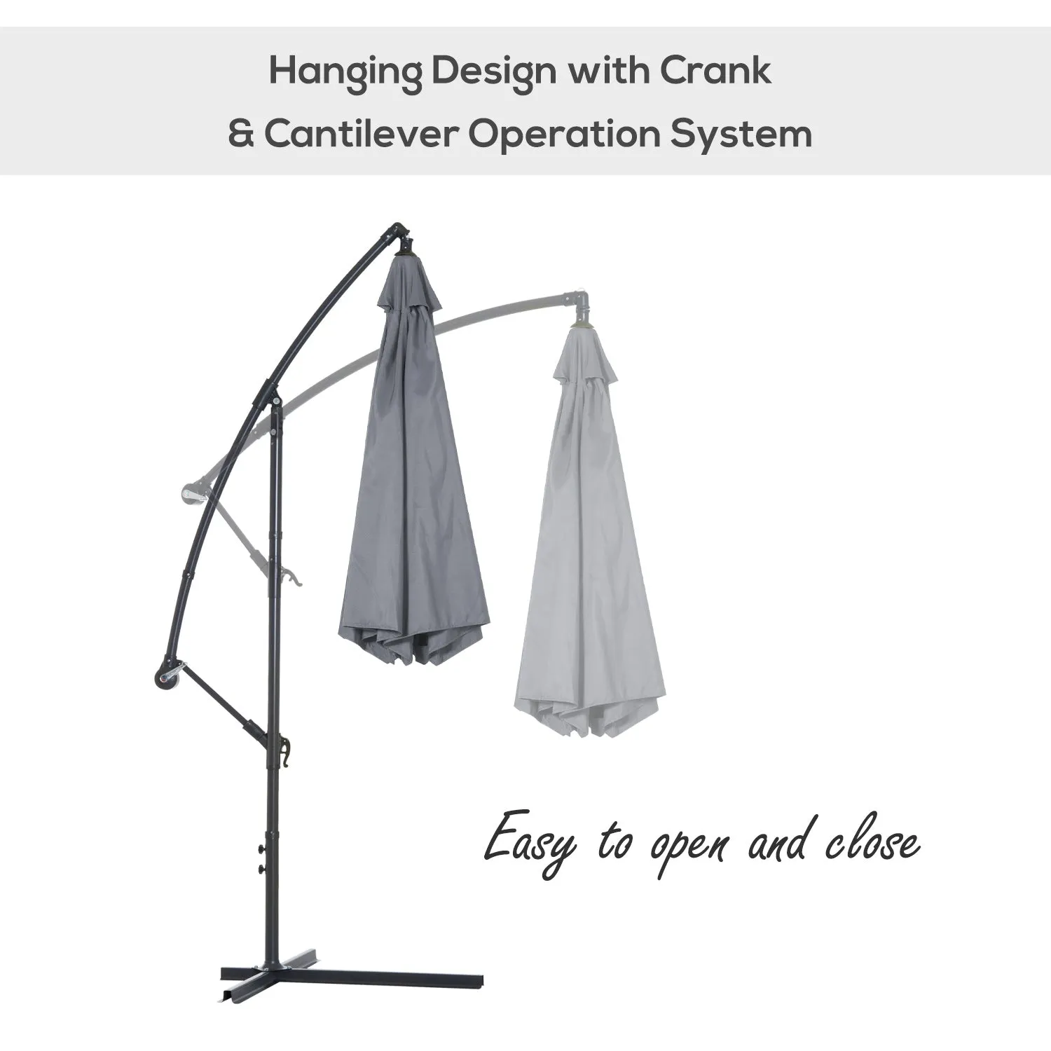 10 ft. Cantilever Patio Garden Parasol Hanging Umbrella - Grey