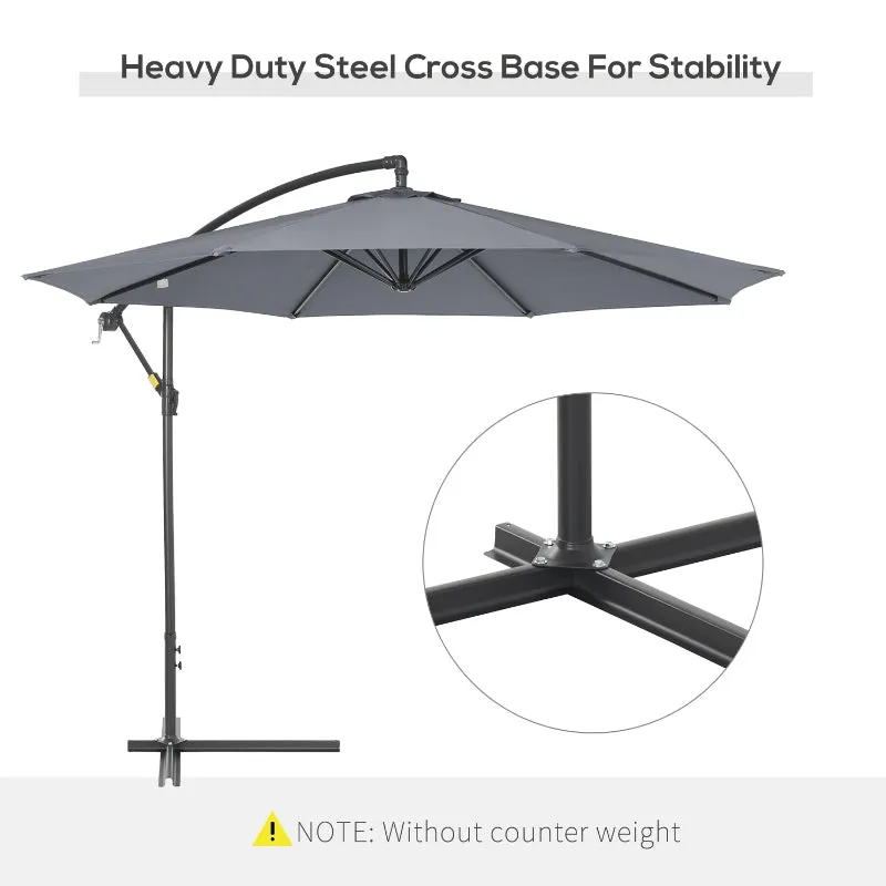 10 ft. Cantilever Patio Garden Parasol Hanging Umbrella - Grey