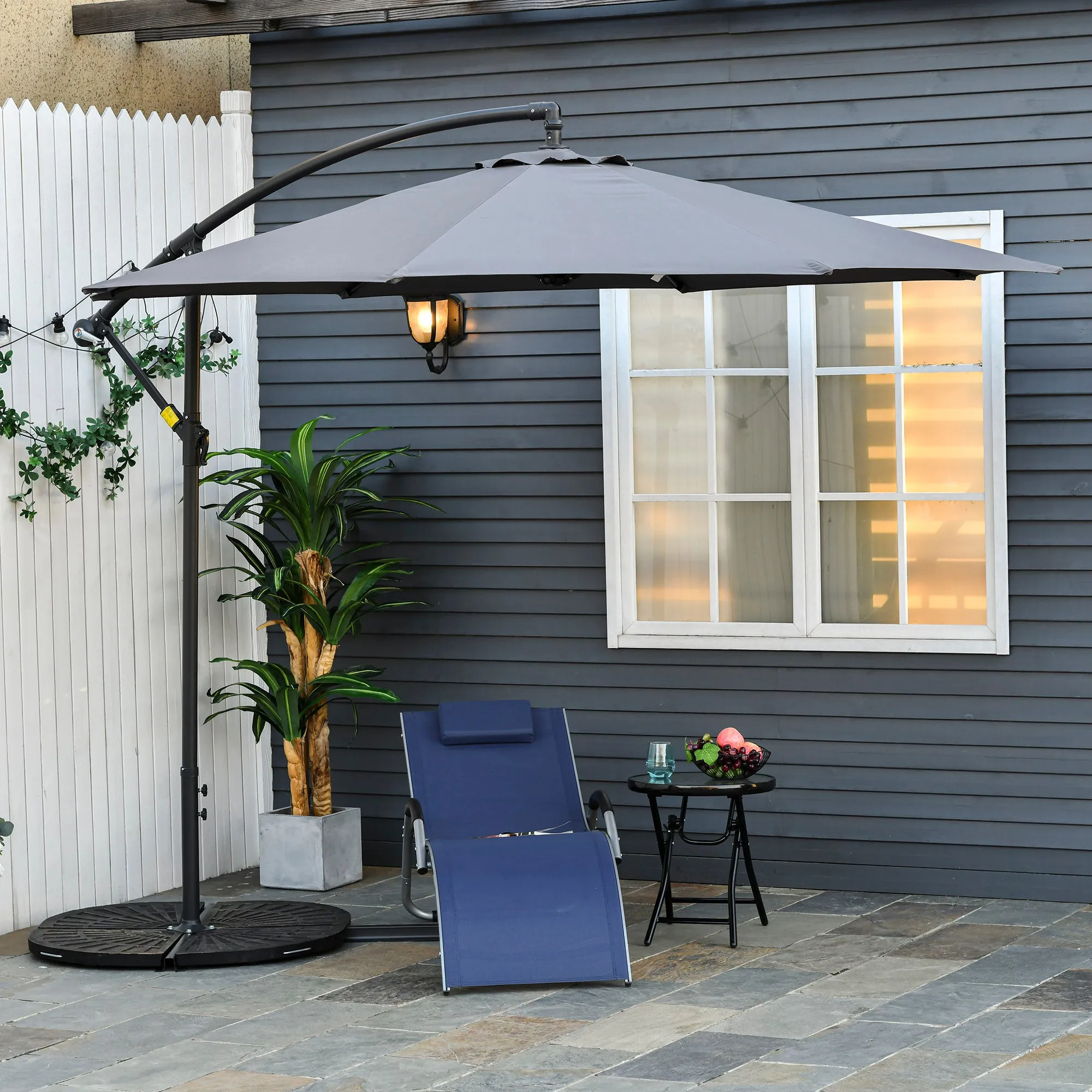 10 ft. Cantilever Patio Garden Parasol Hanging Umbrella - Grey