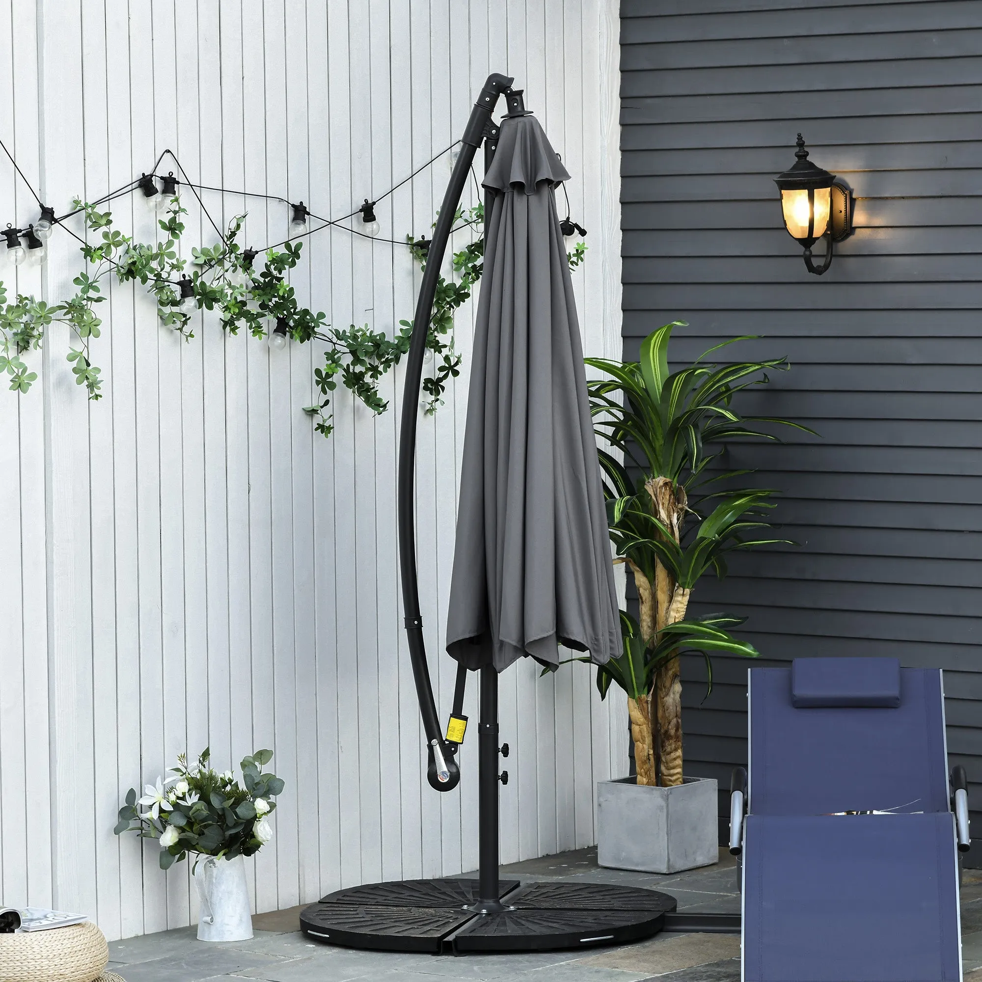 10 ft. Cantilever Patio Garden Parasol Hanging Umbrella - Grey