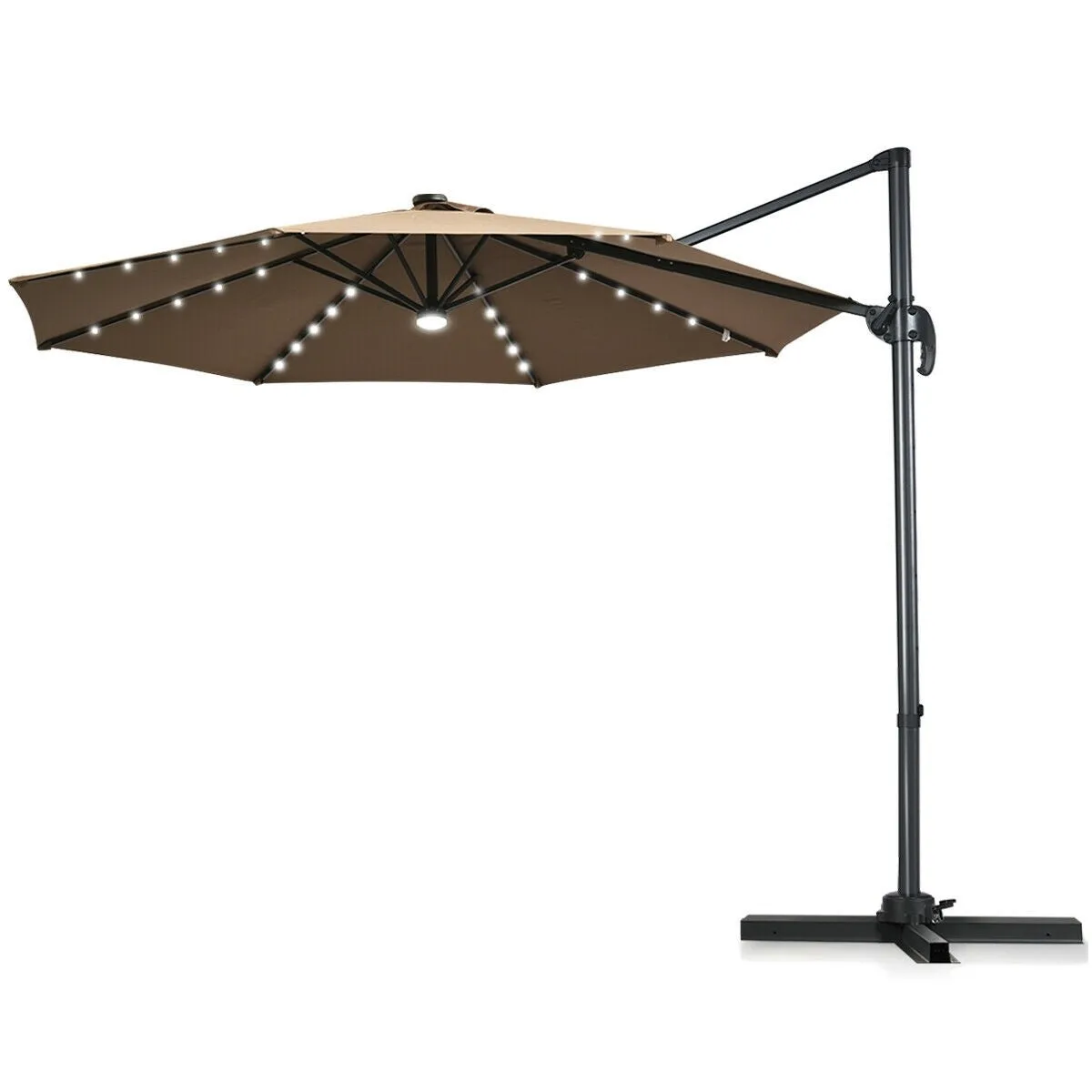 10 Ft. Patio Offset Cantilever Umbrella with Solar Lights - Coffee