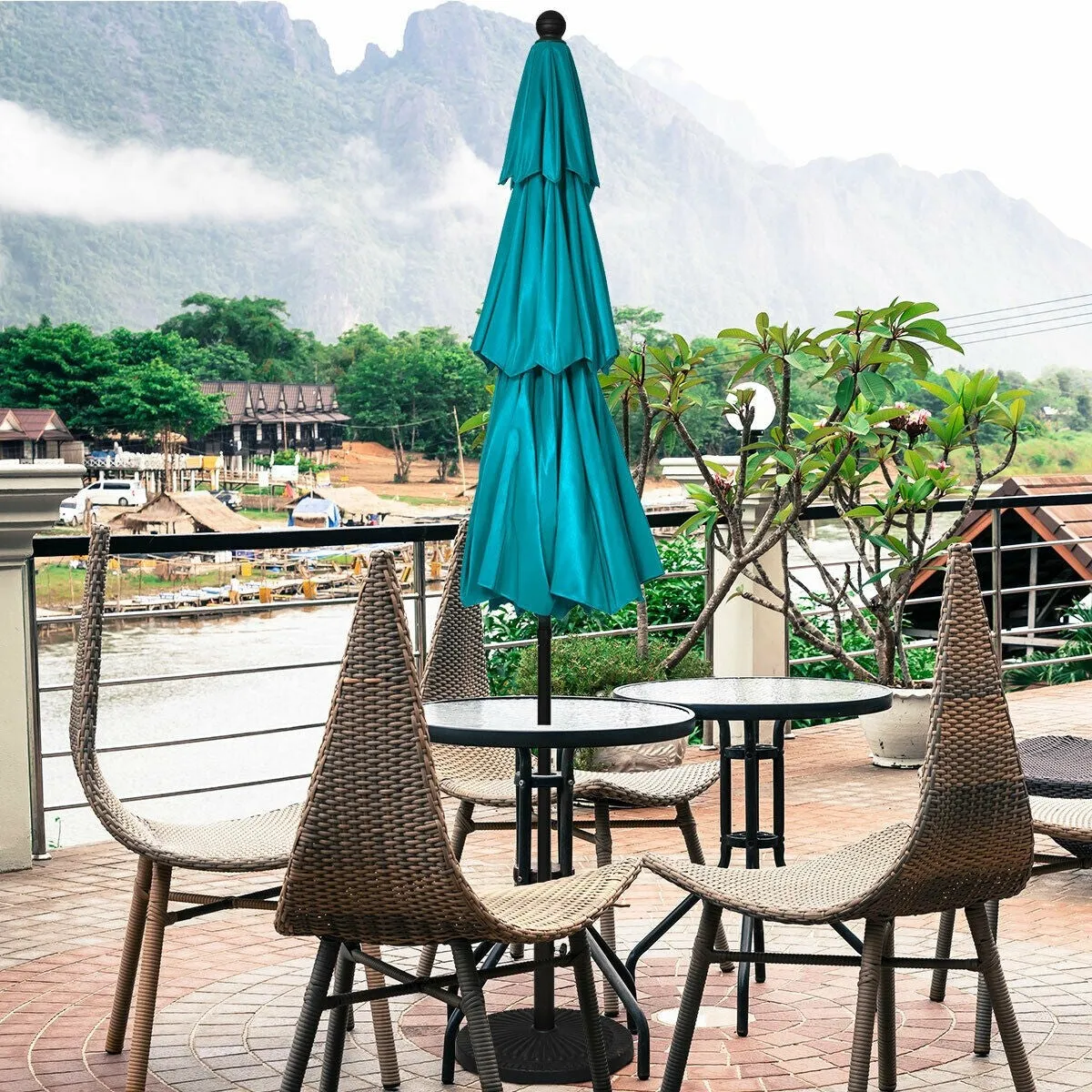 10ft 3 Tier Outdoor Patio Umbrella - Turquoise