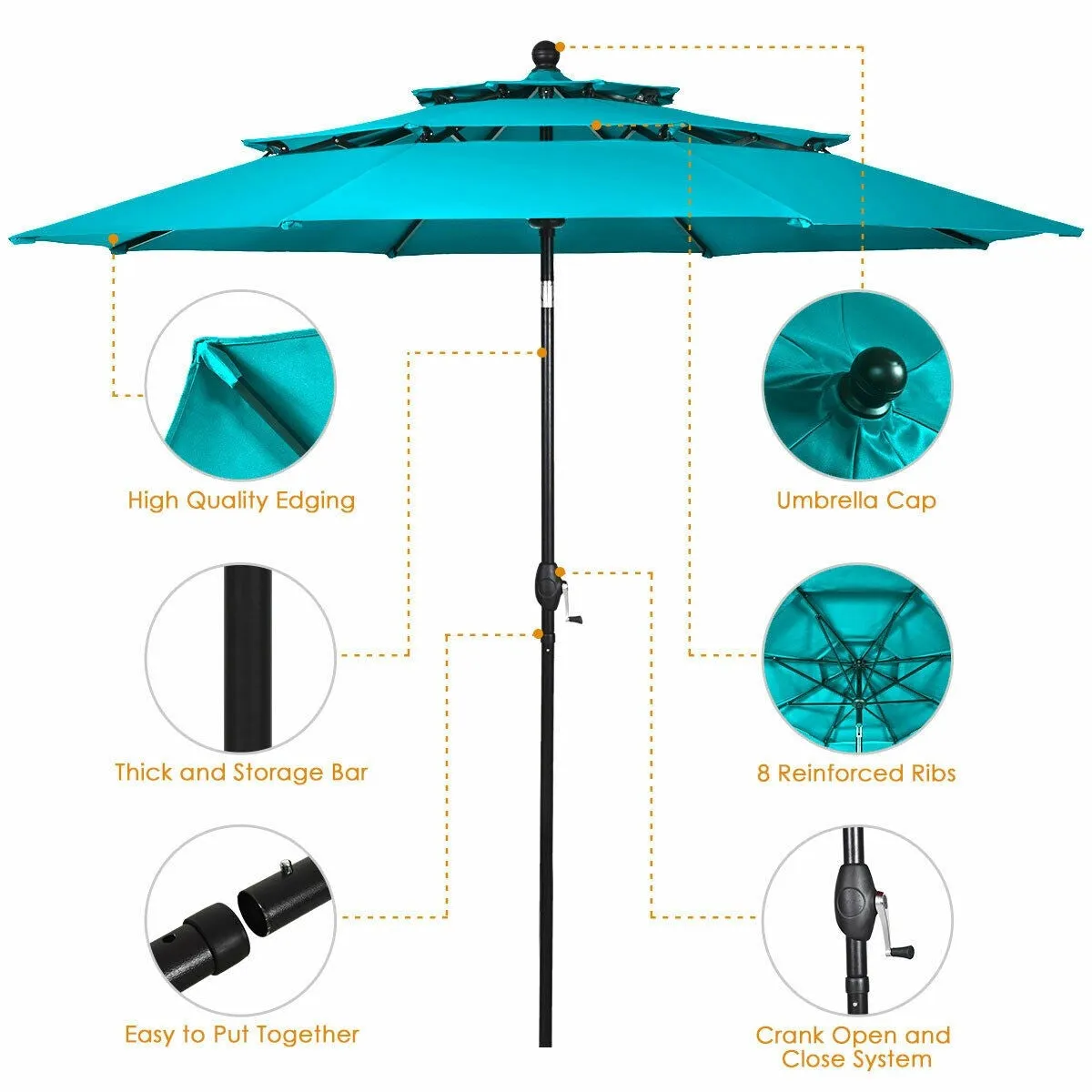 10ft 3 Tier Outdoor Patio Umbrella - Turquoise