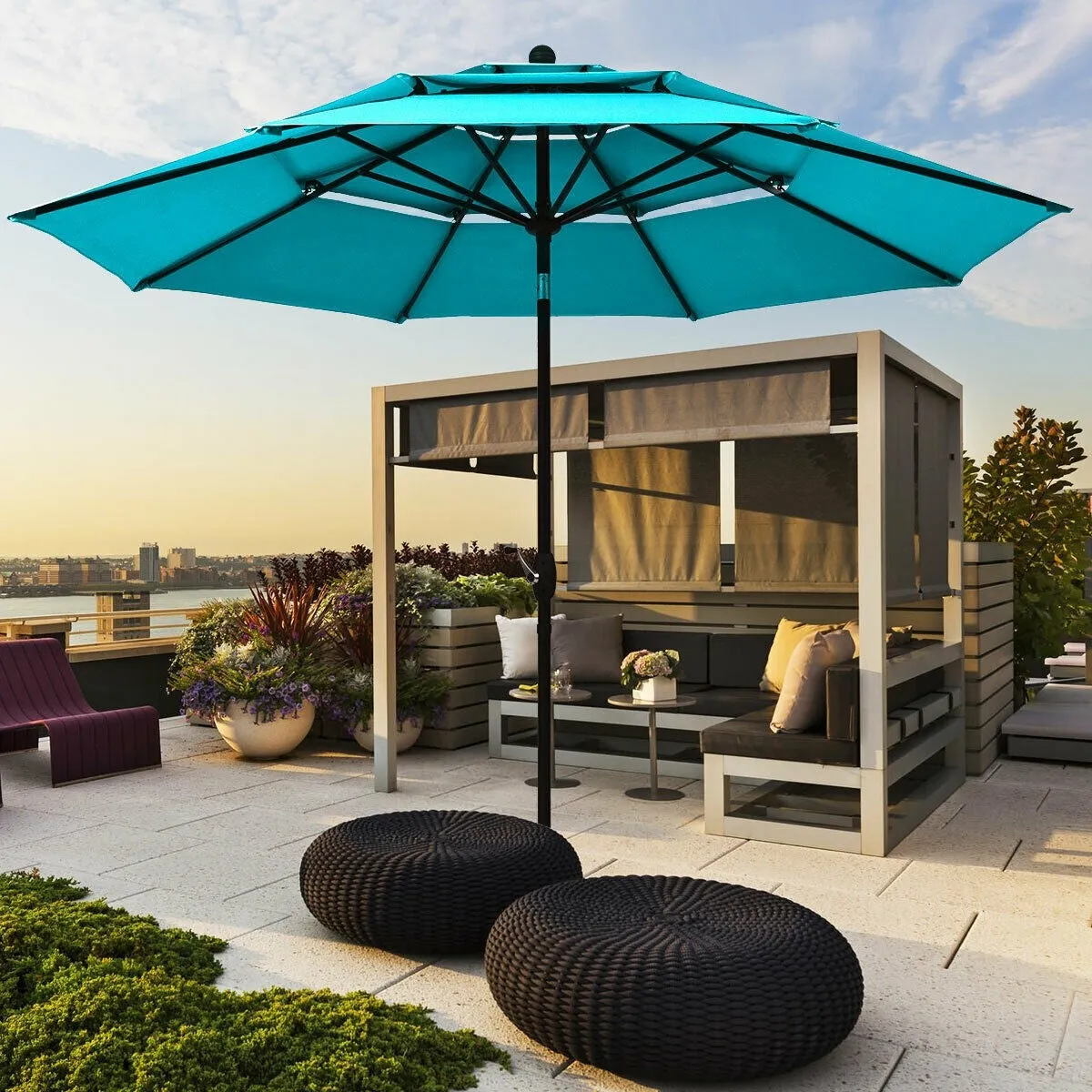 10ft 3 Tier Outdoor Patio Umbrella - Turquoise