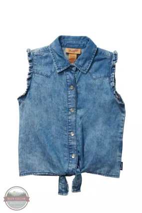 112346582 Sleeveless Tie Front Denim Snap Shirt