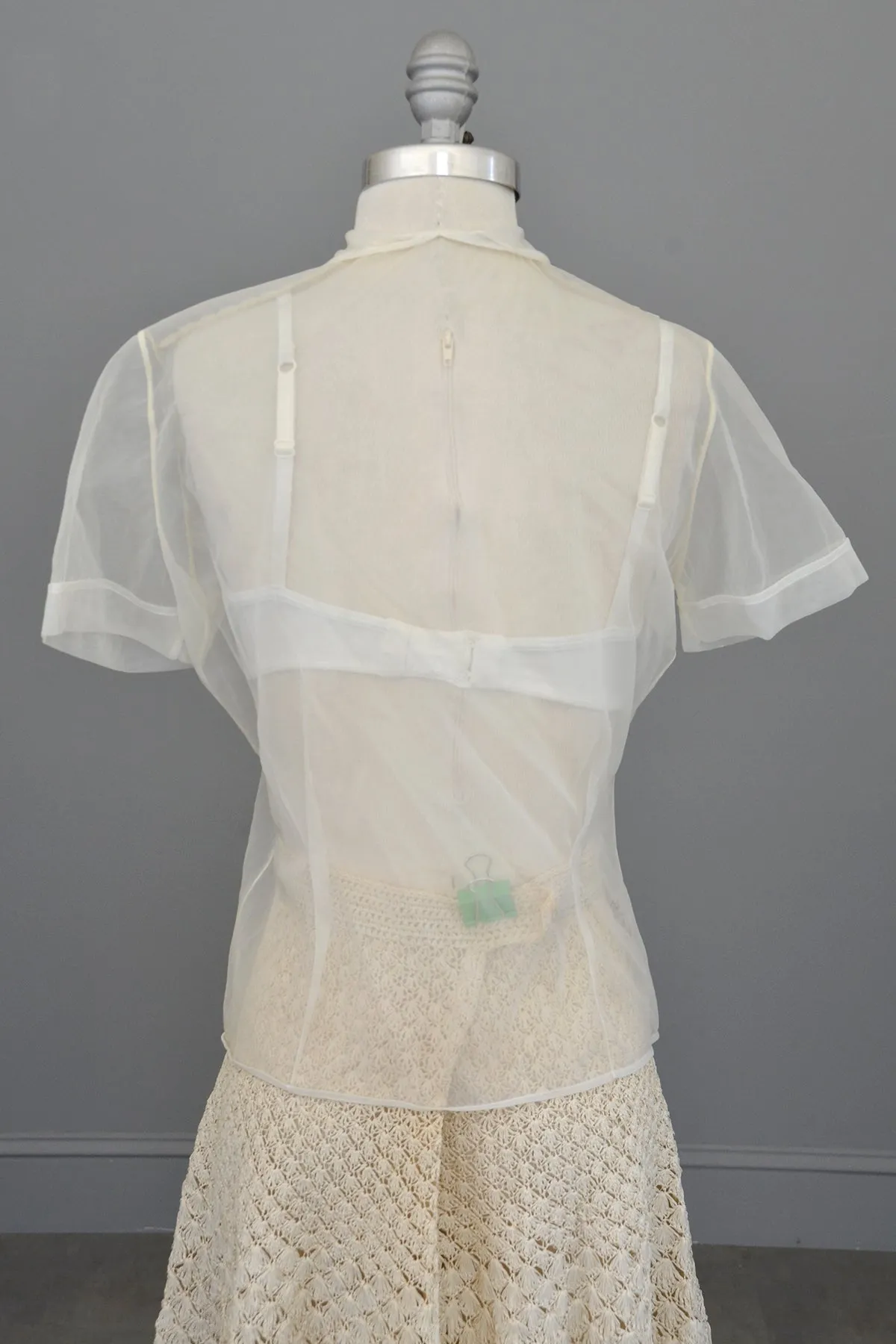 1950s White Sheer Nylon Pleated Blouse