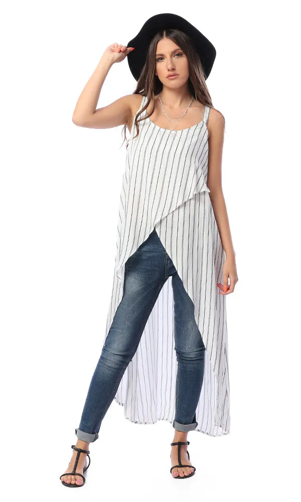 54461 Spaghetti Sleeves Stripe White & Black Top