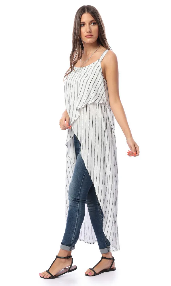 54461 Spaghetti Sleeves Stripe White & Black Top