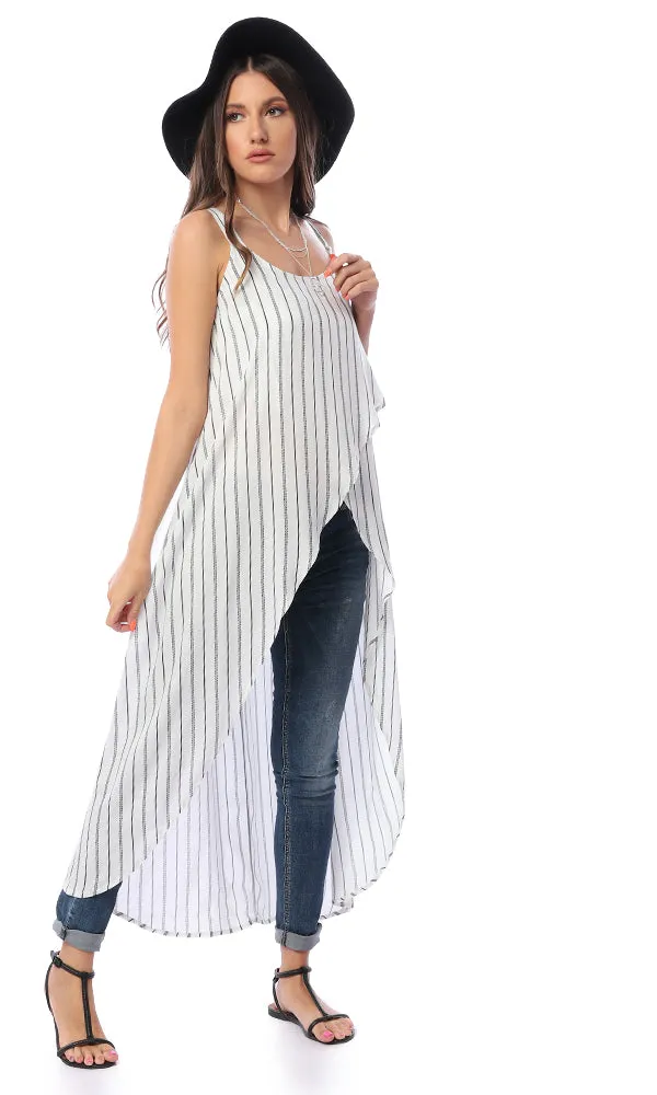 54461 Spaghetti Sleeves Stripe White & Black Top