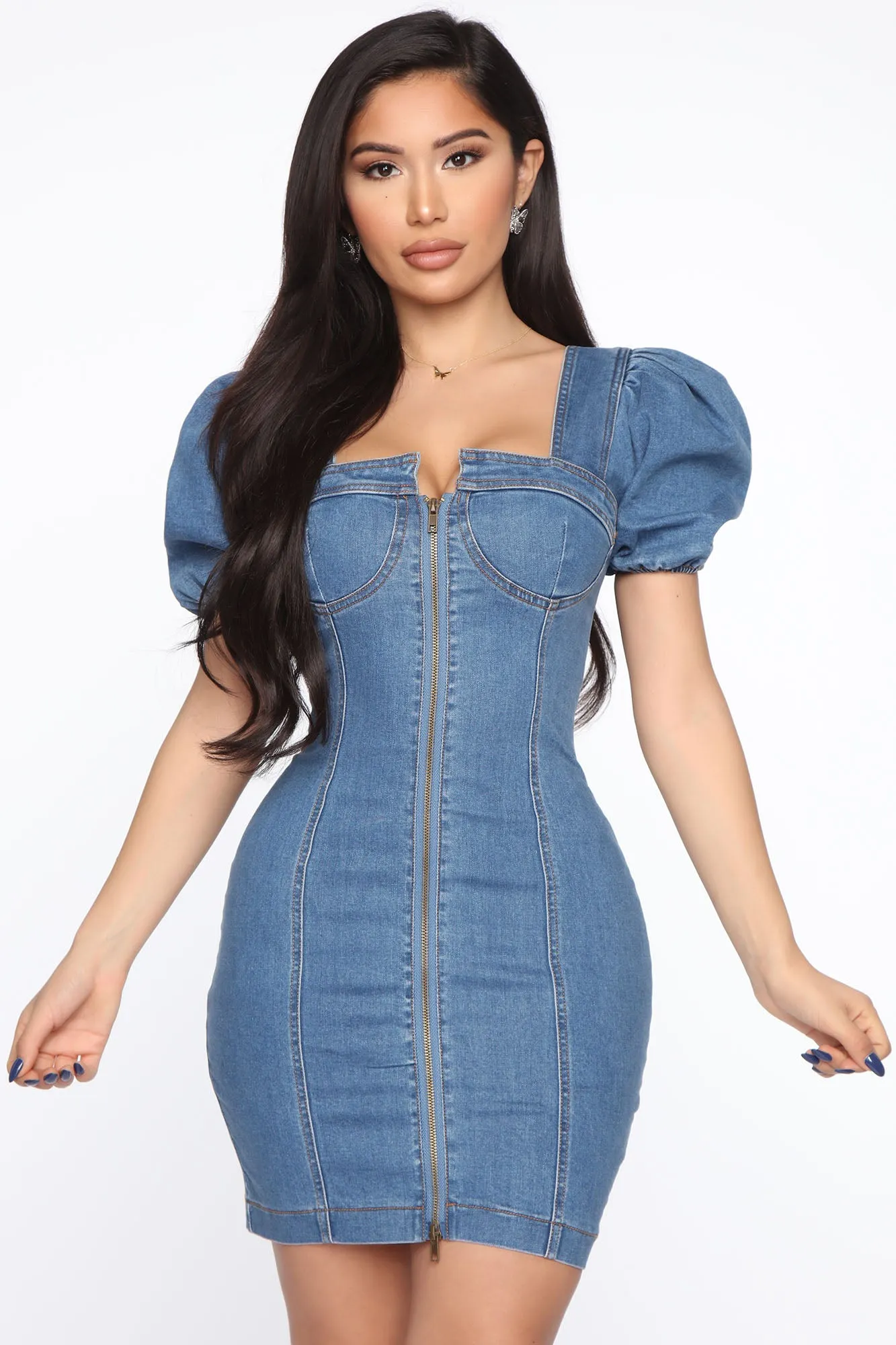 A Doll In Denim Mini Dress - Medium Wash