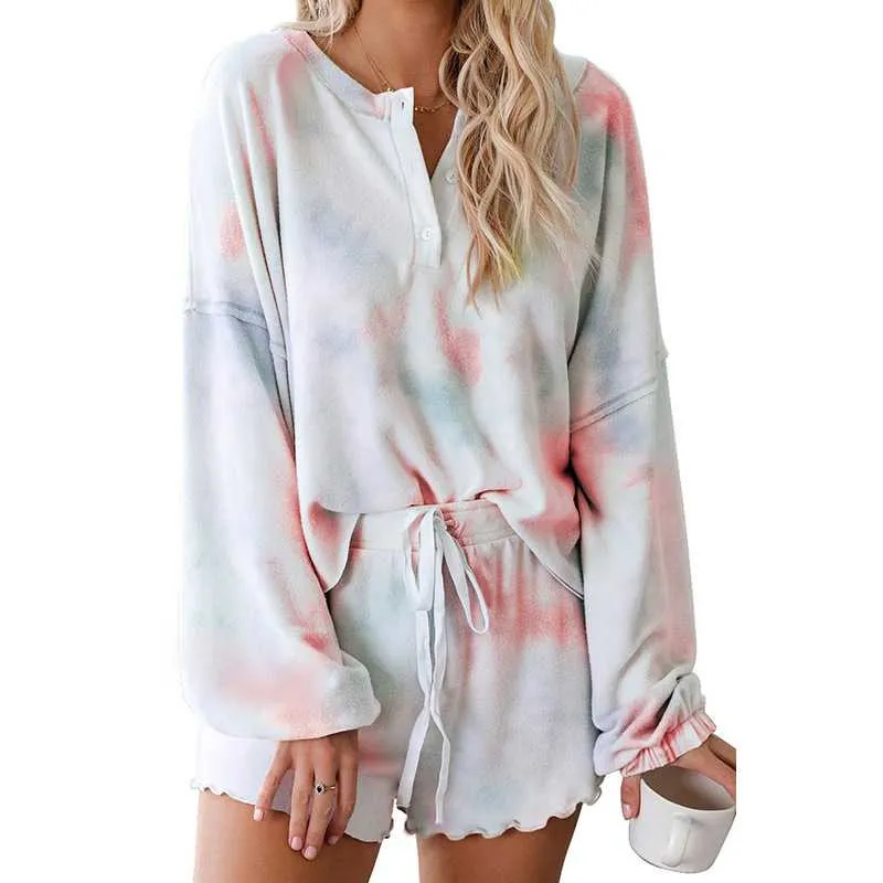 Aesthetic Pastel Tie Dye Knit Pullover Top And Scalloped Ruffle Knit Shorts Sets