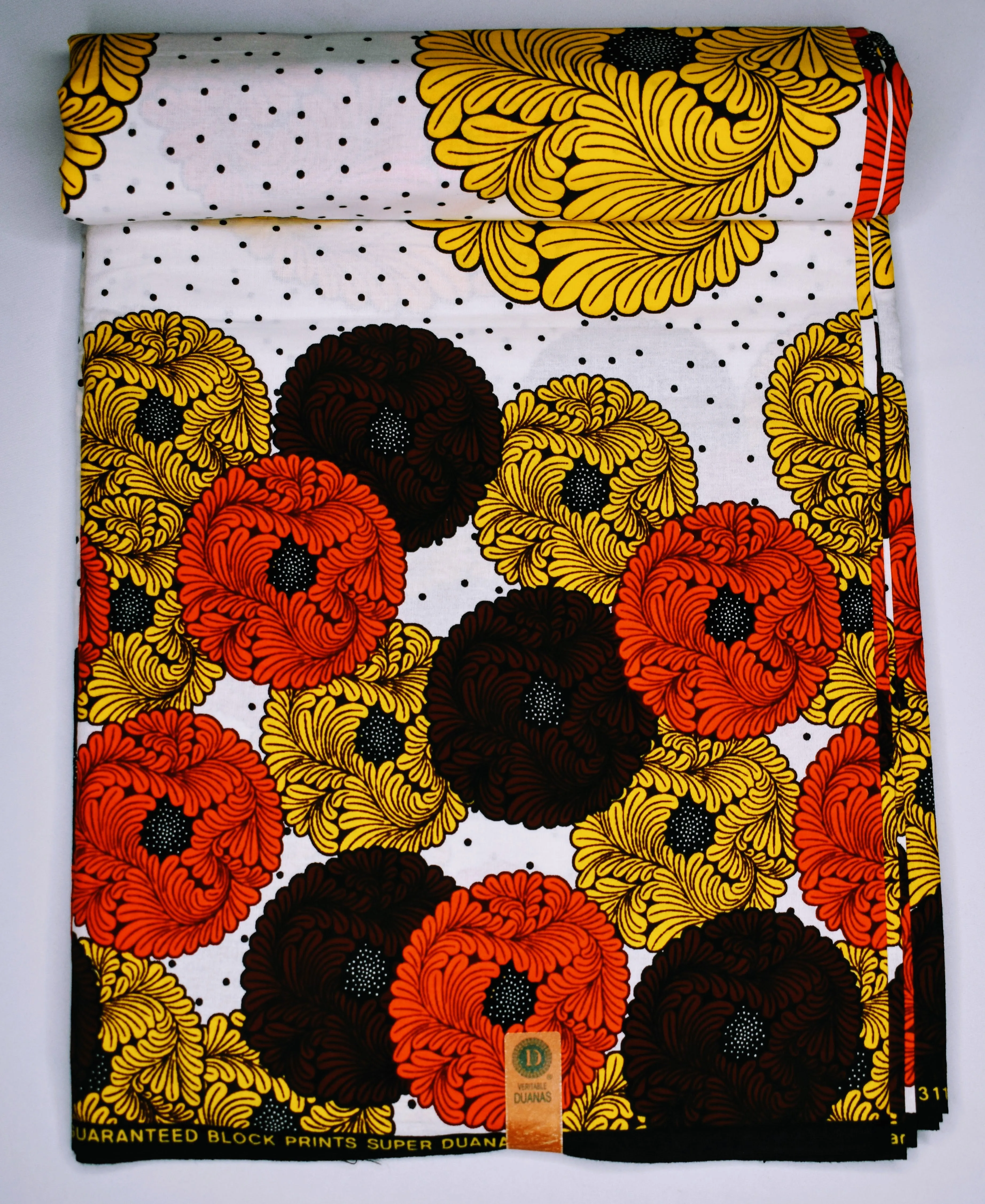 African Floral Print - Orange, Yellow, Brown Flowers  - CA203