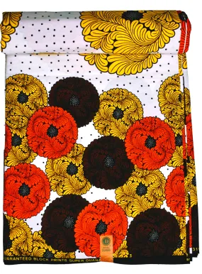 African Floral Print - Orange, Yellow, Brown Flowers  - CA203