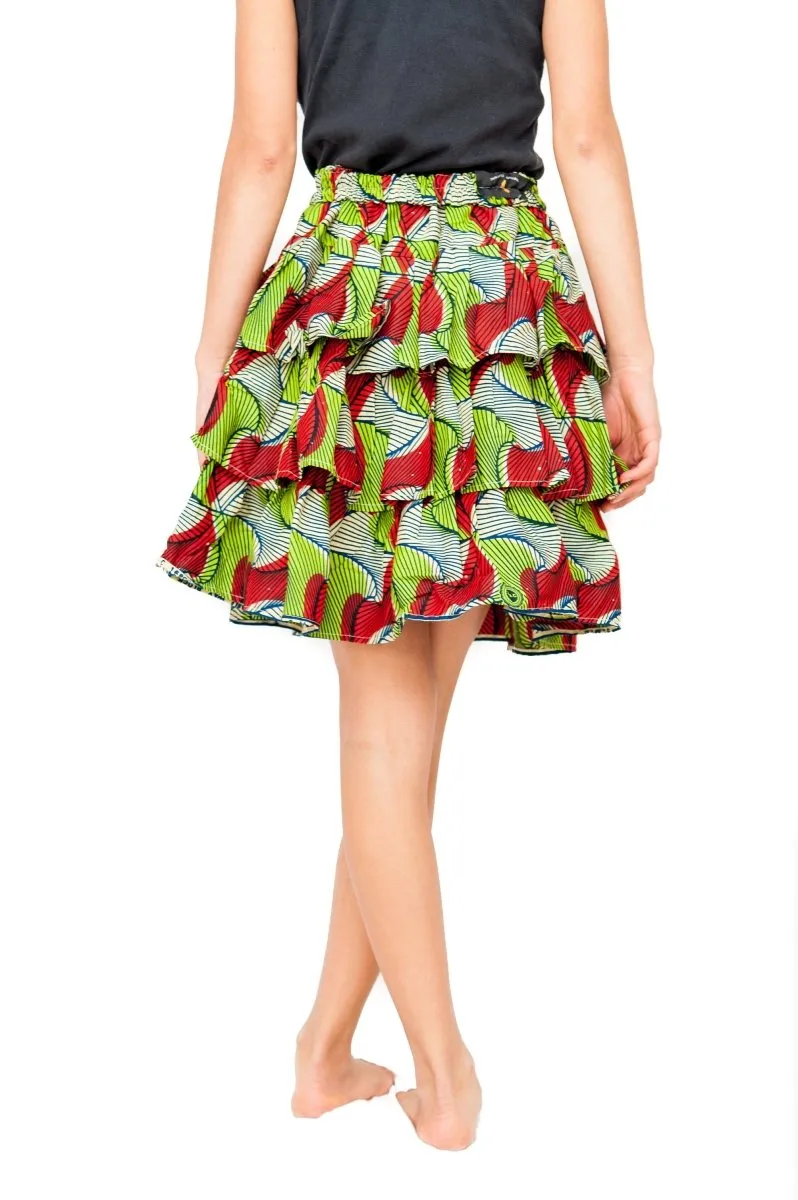 African Skirt, Rah Rah in Green Ankara Print - Festival Skirt