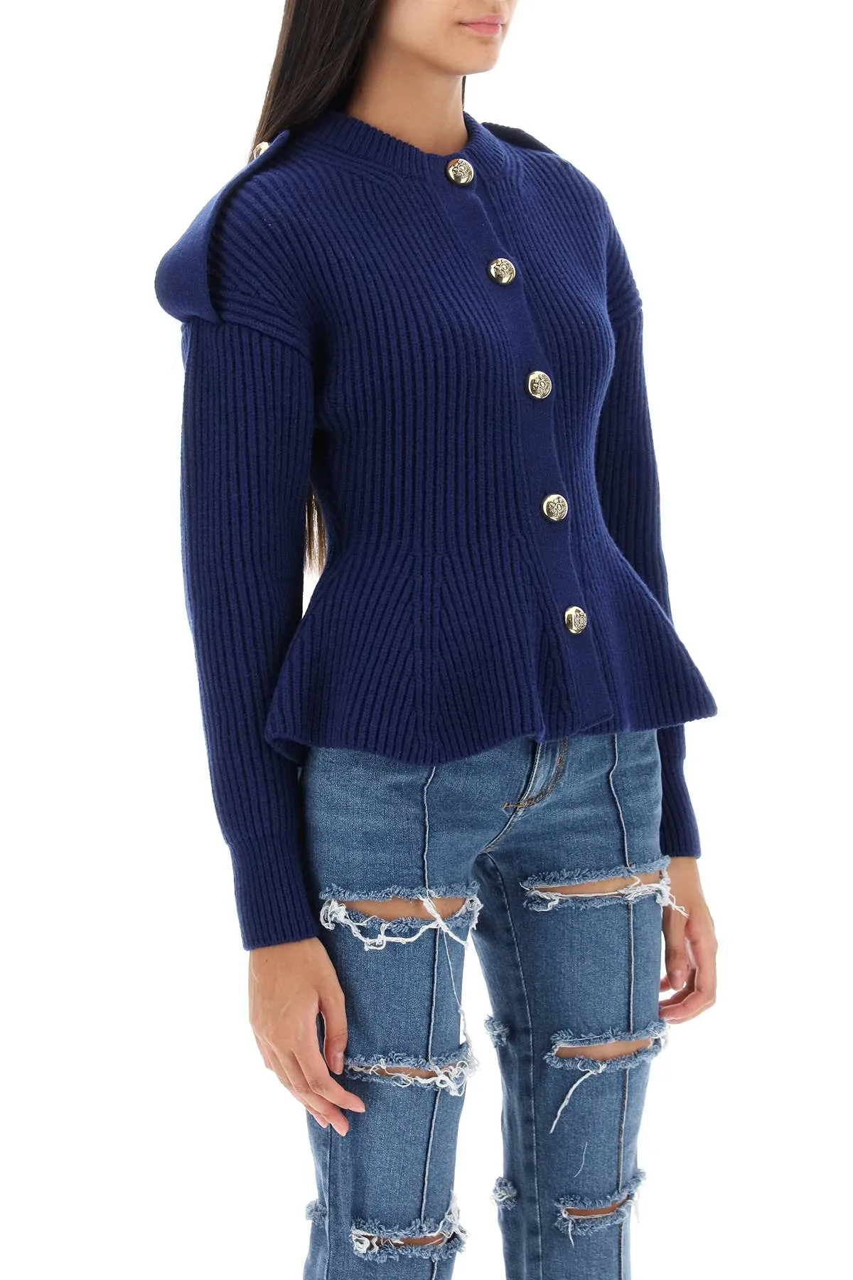 Alexander Mcqueen Ribbed Peplum Cardigan (Size - M)