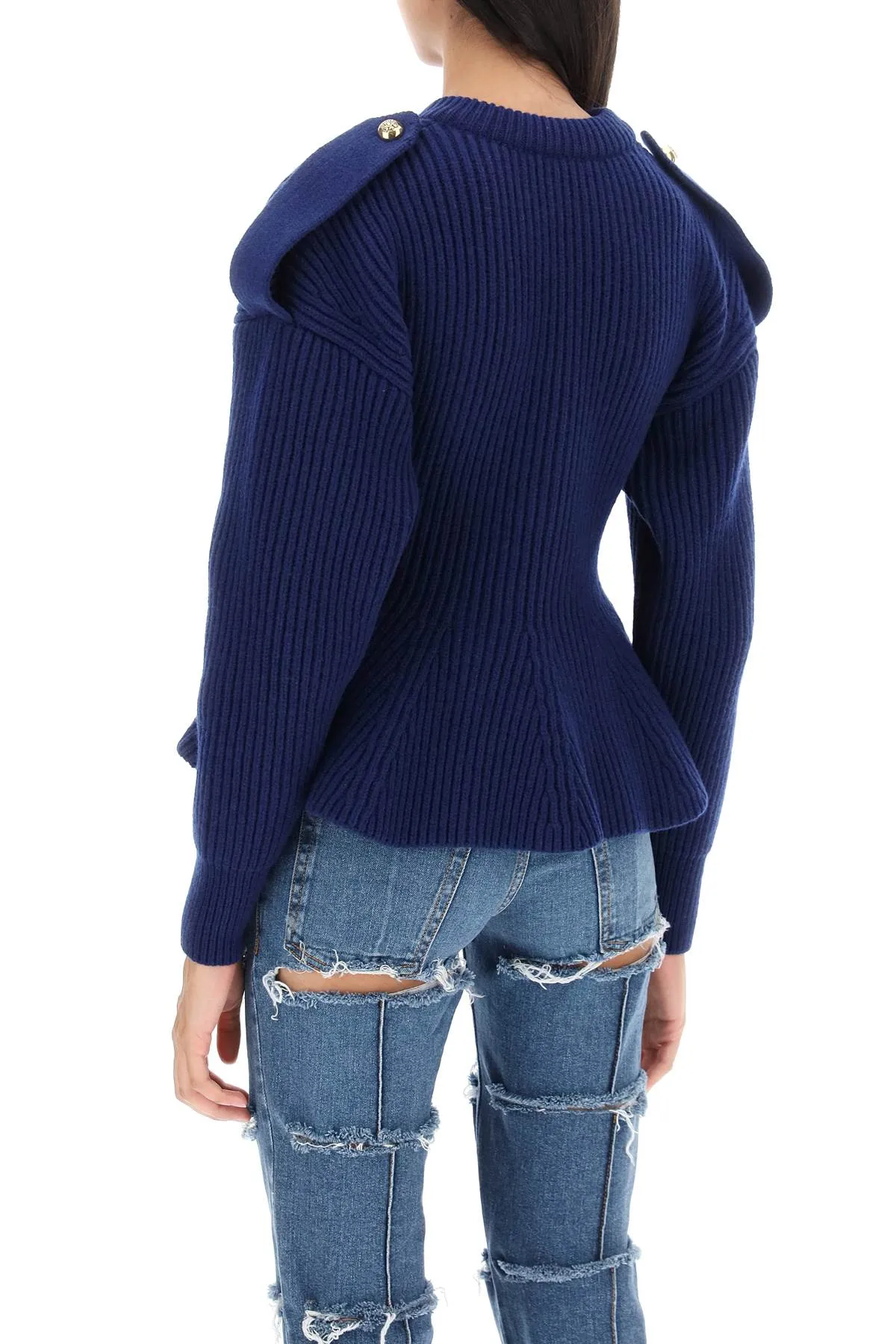 Alexander Mcqueen Ribbed Peplum Cardigan (Size - M)