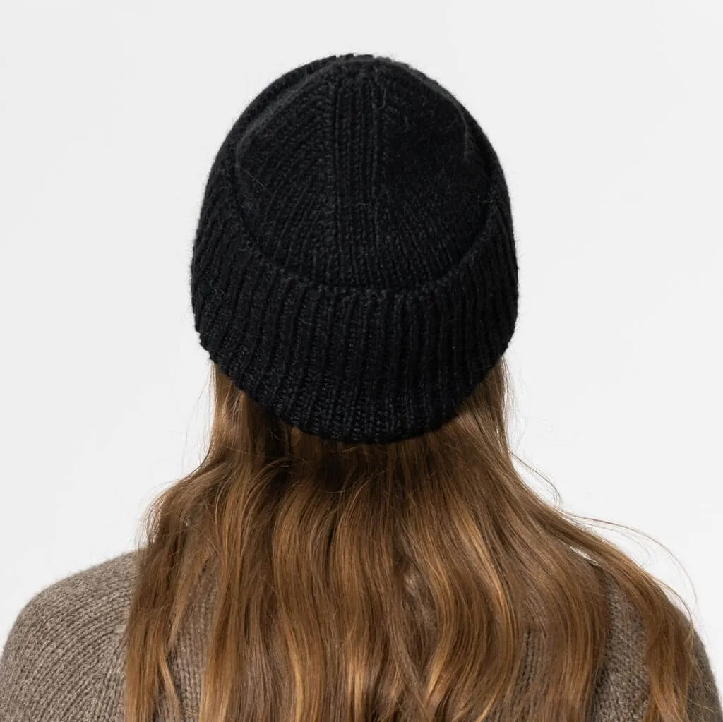 Alpaca Handknit Rib Hat - Black