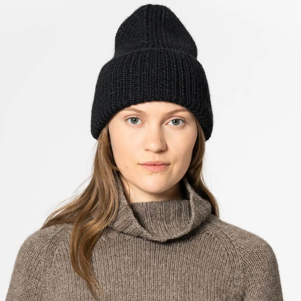 Alpaca Handknit Rib Hat - Black