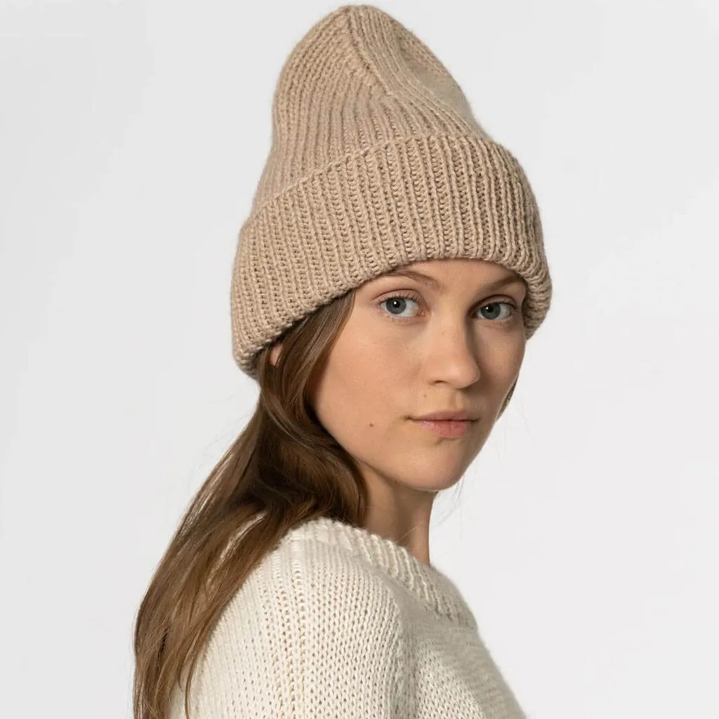 Alpaca Handknit Rib Hat - Desert Sand