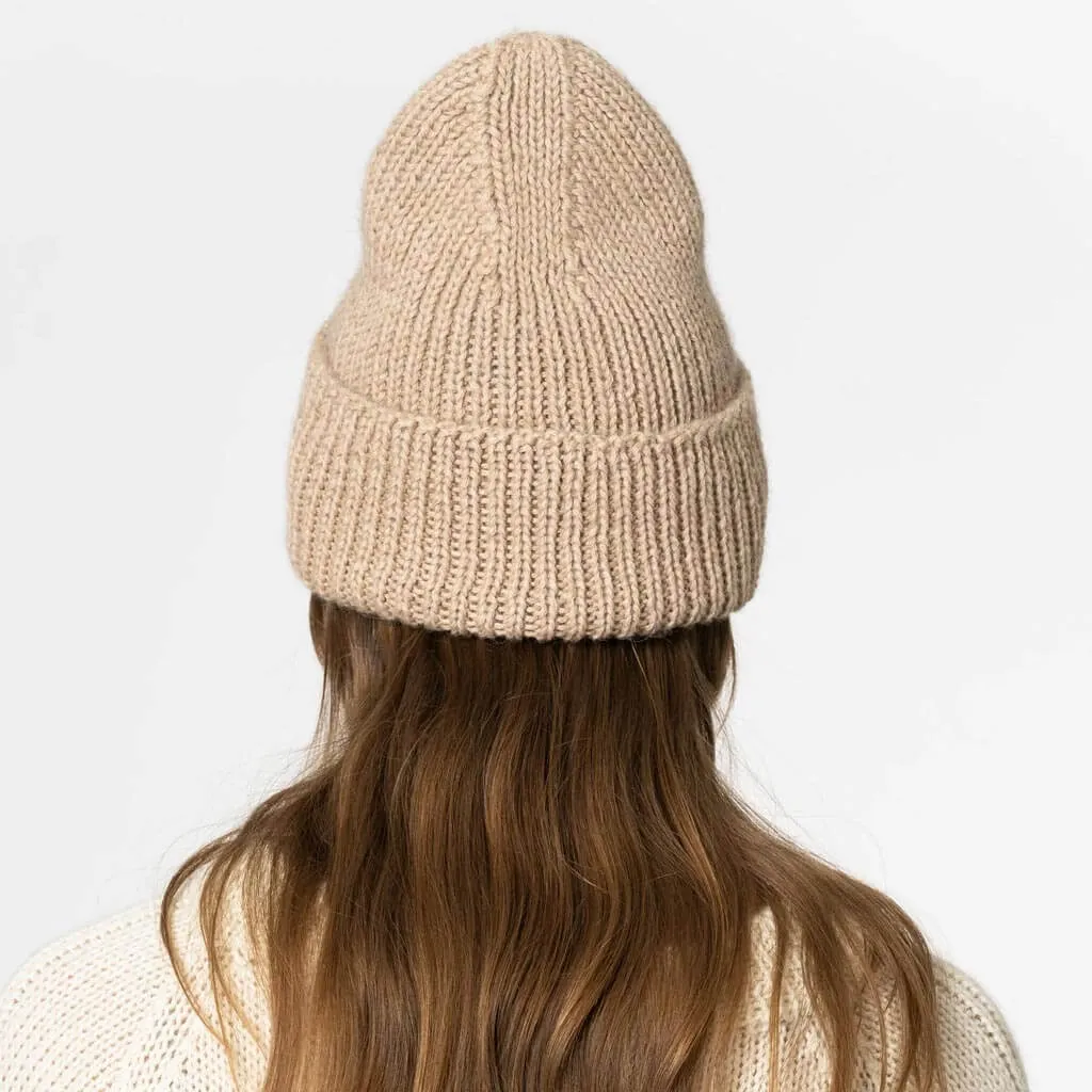 Alpaca Handknit Rib Hat - Desert Sand