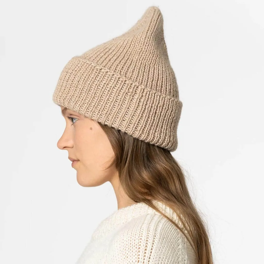 Alpaca Handknit Rib Hat - Desert Sand