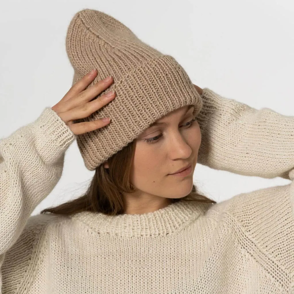 Alpaca Handknit Rib Hat - Desert Sand