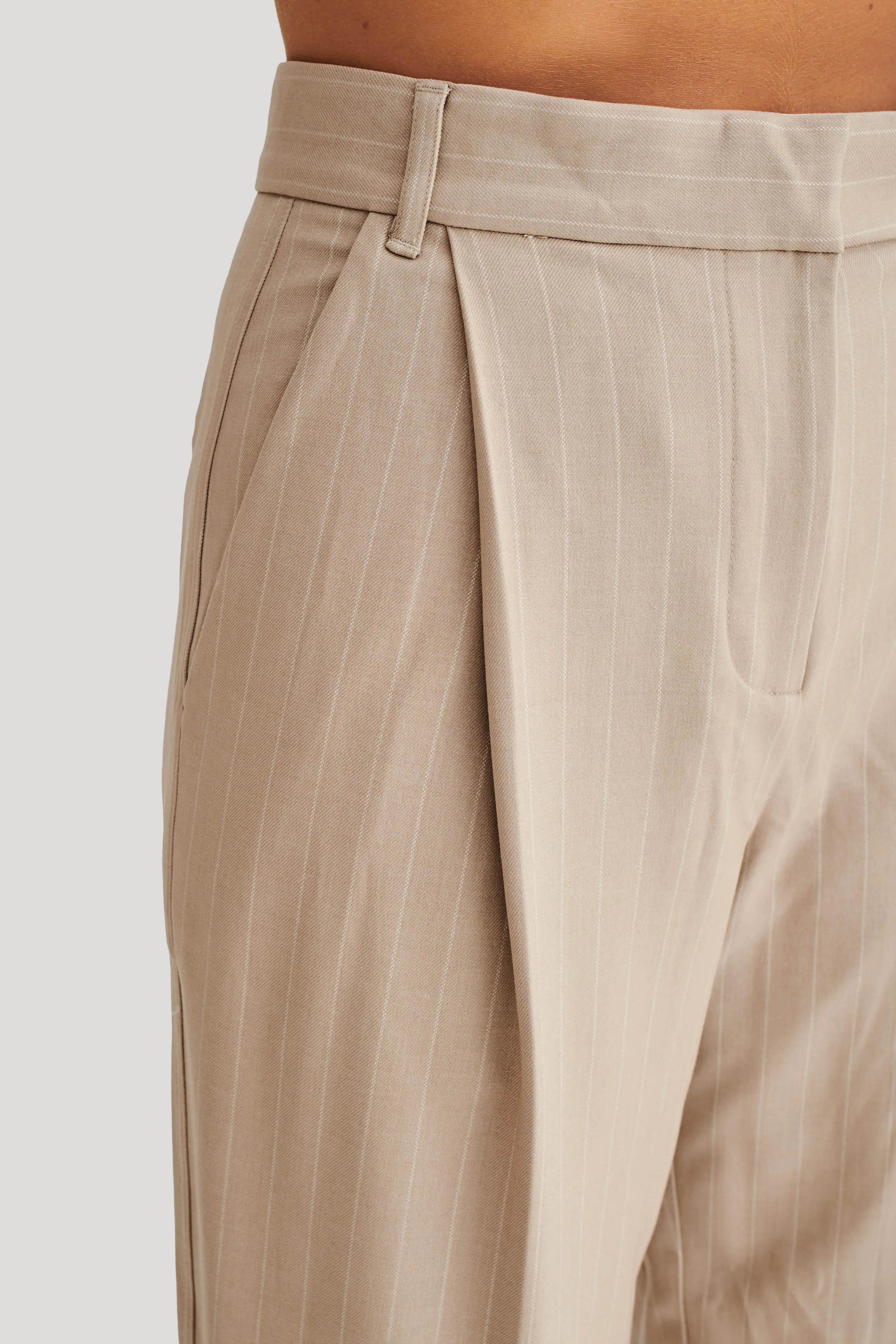 Amelie Suiting Straight Leg Pants - Taupe Pinstripe