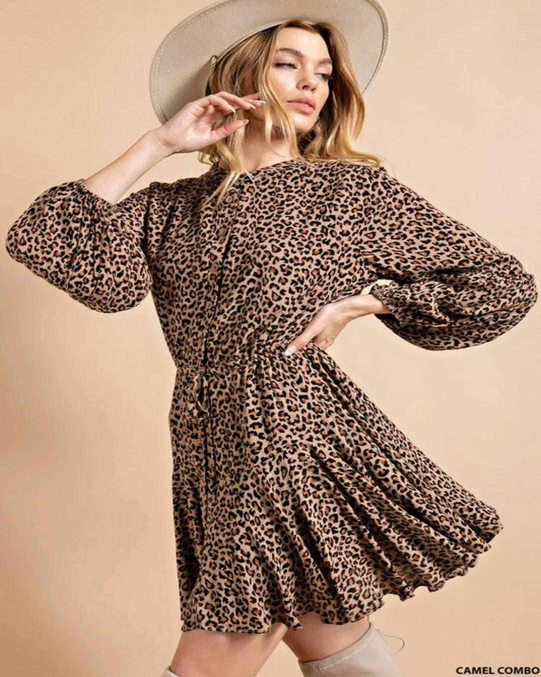 Animal Print Balloon Sleeve Dress