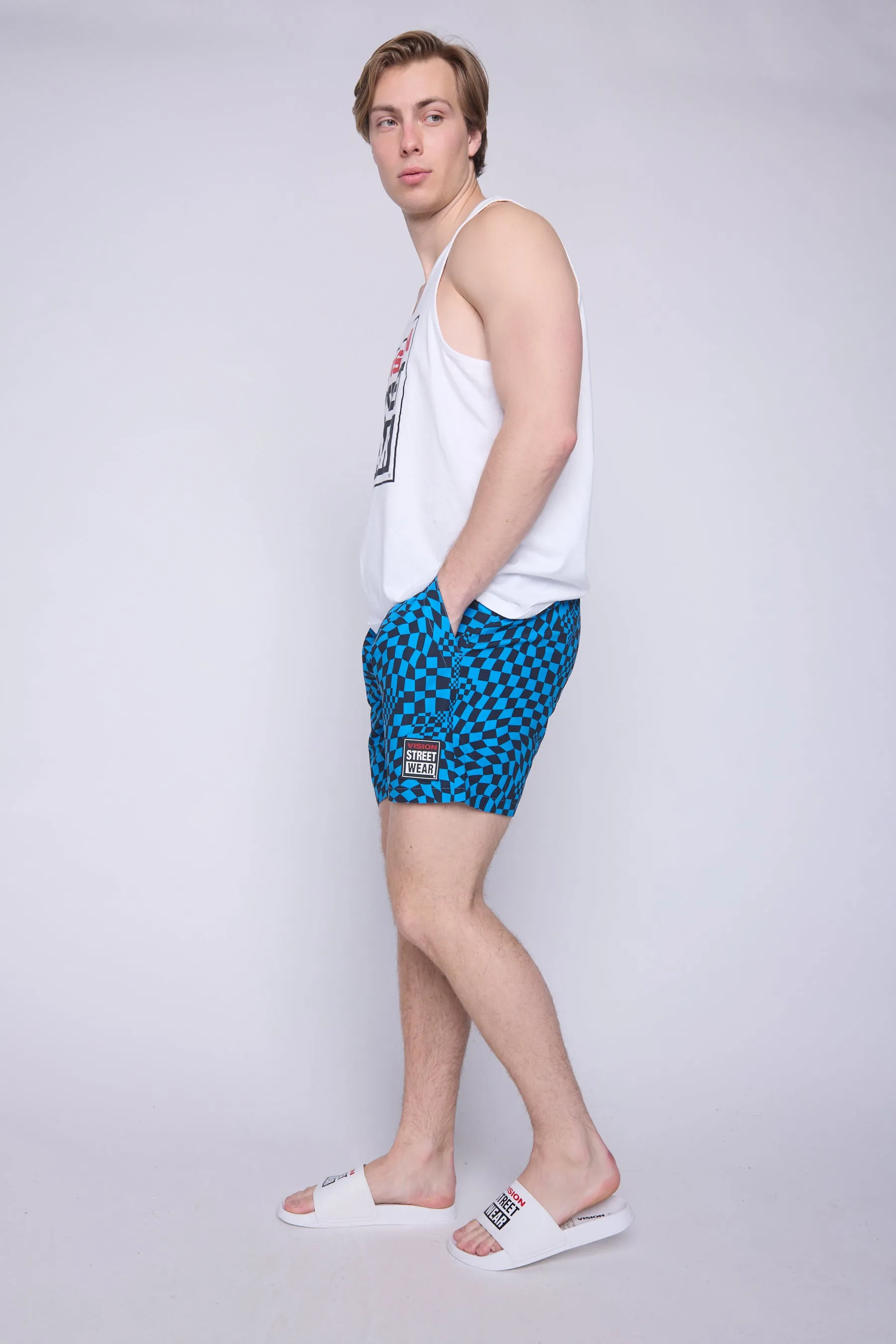 AOP Spiral Checker Swim Shorts - Blue