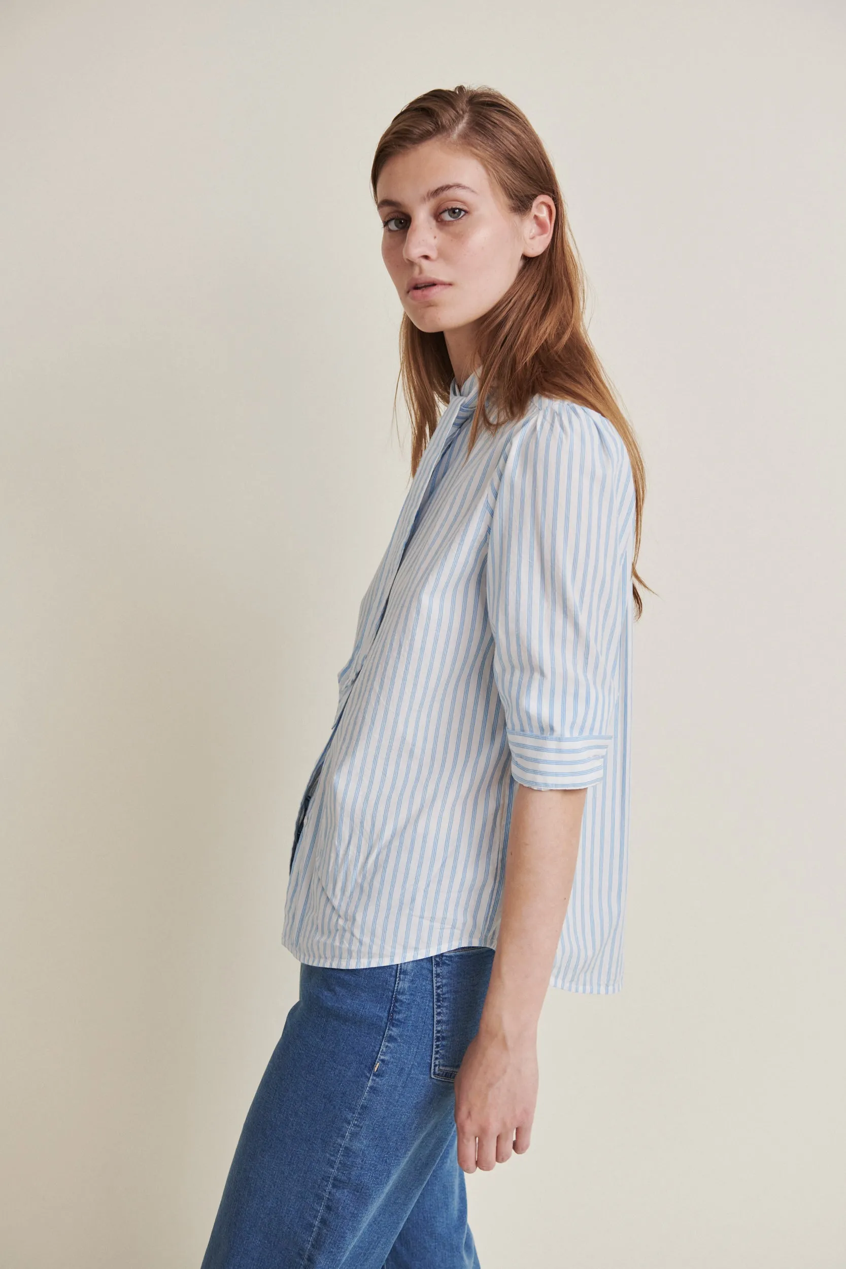 Aya Tieband Shirt - Birch / Alaskan blue