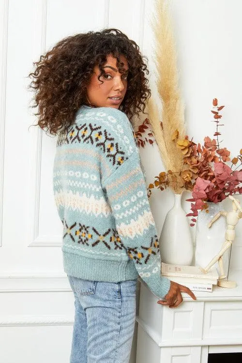 Aztec Print Cardigan in Blue