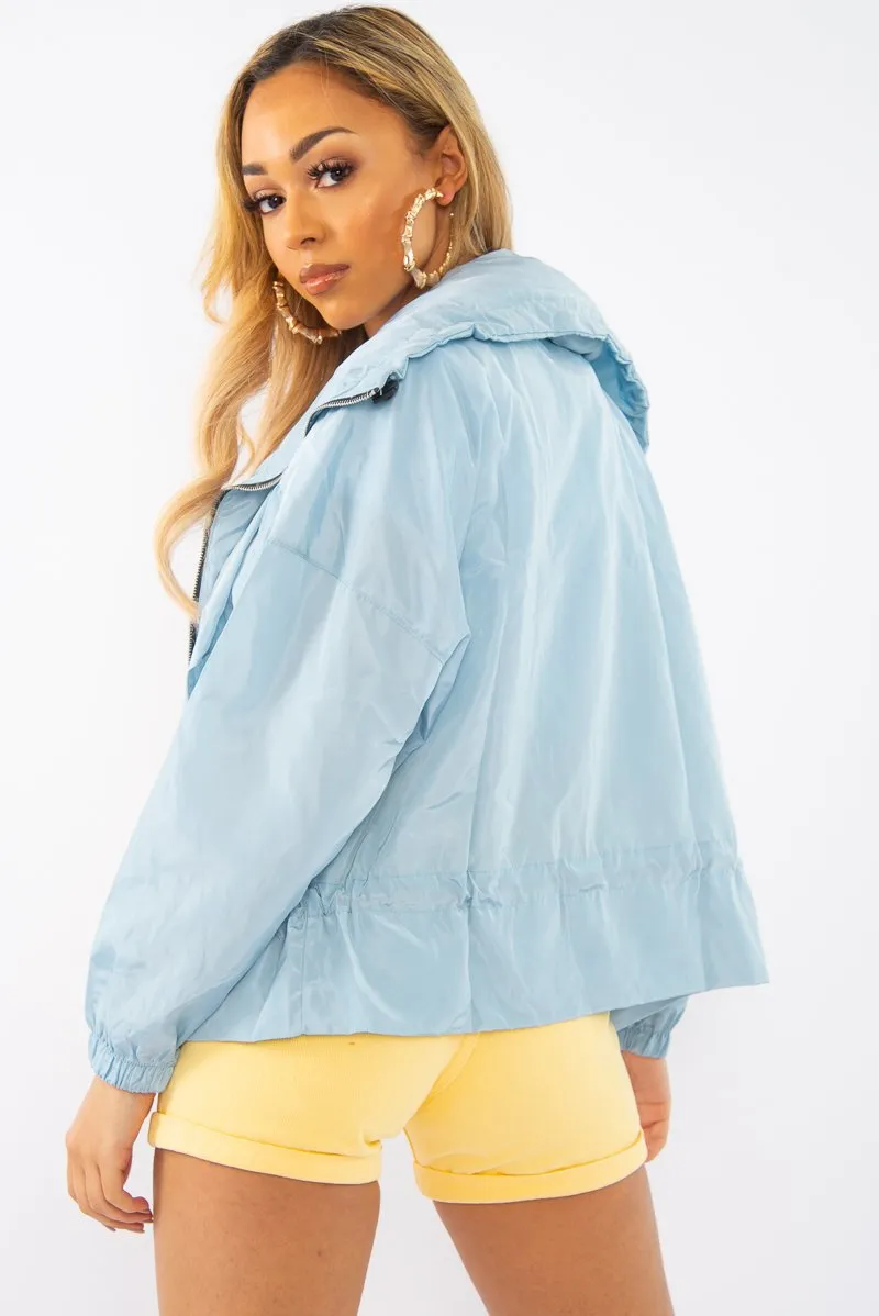 Baby Blue Zip Front Rain Jacket - Idalie