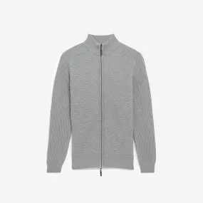 Basketweave Knit Full Zip Mock Neck Sweater