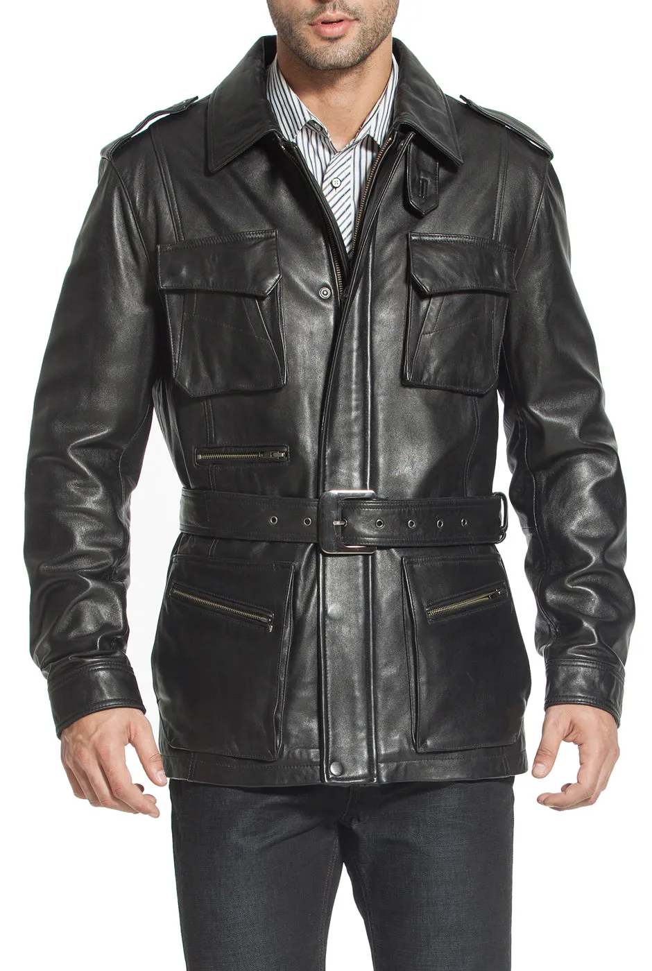 BGSD Men Heritage New Zealand Lambskin Leather Trench Coat