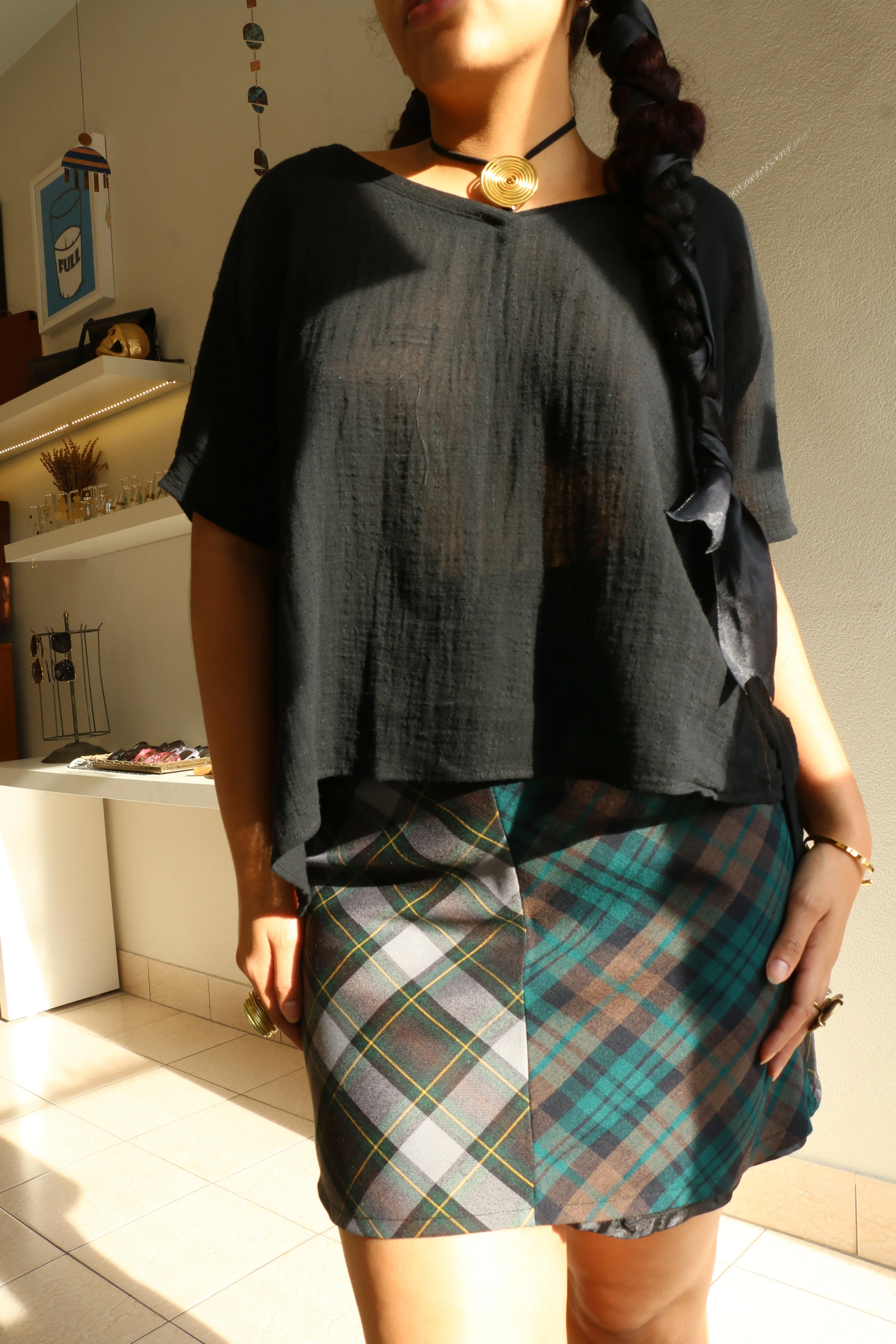 Bias Plaid Mini Skirt