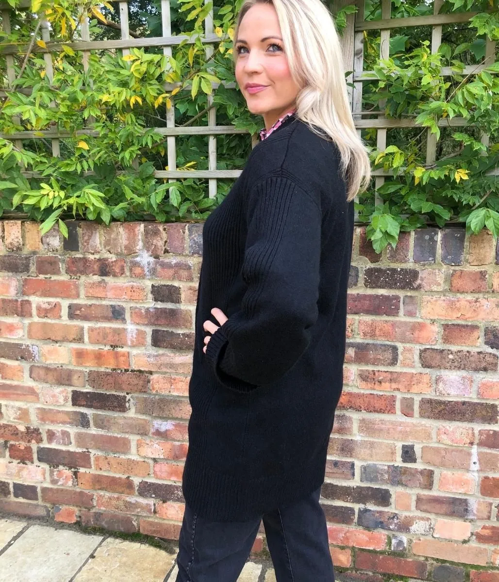 Black Longline Rib Detail Cardigan