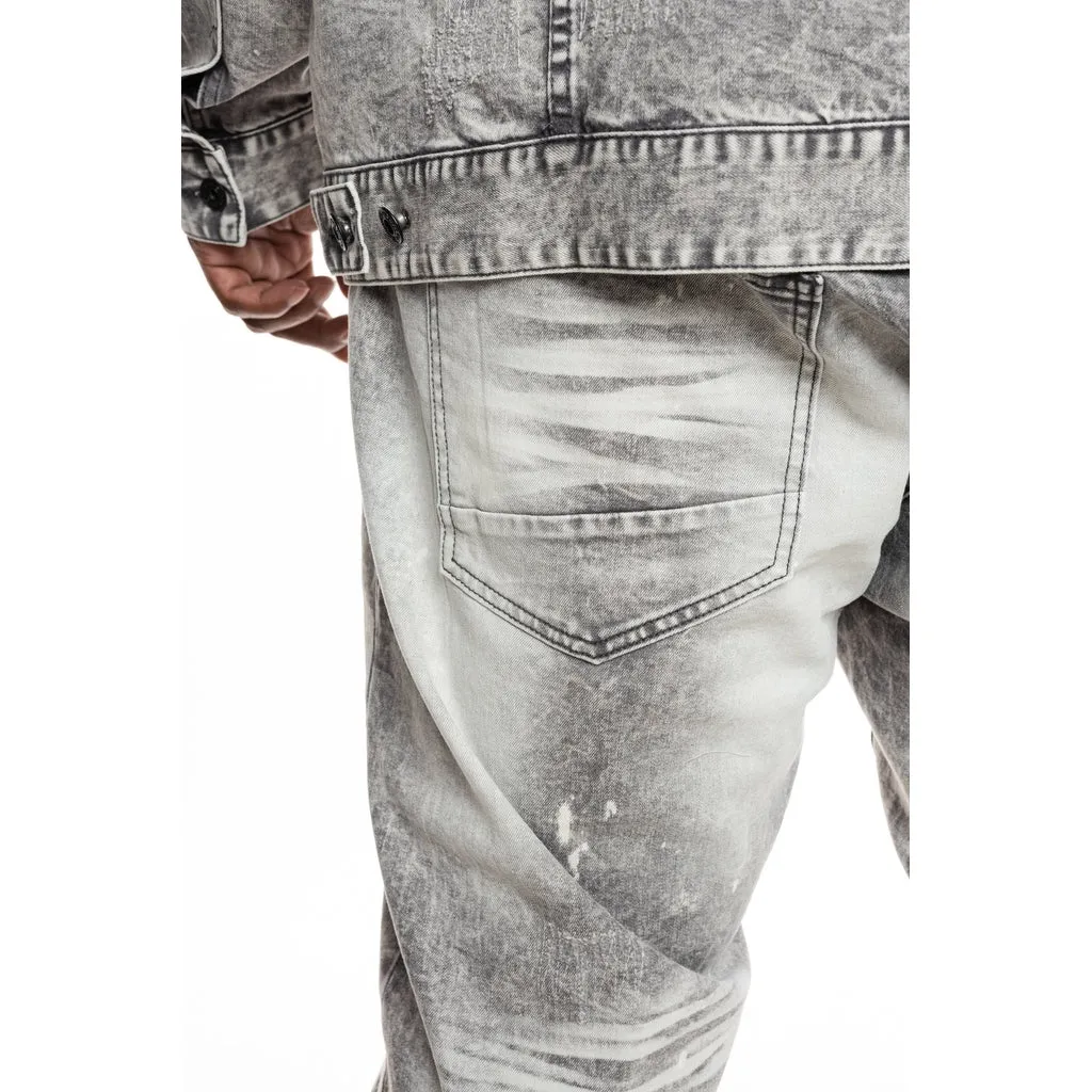 Bleached Detail Semi Basic Jeans - Frost Grey