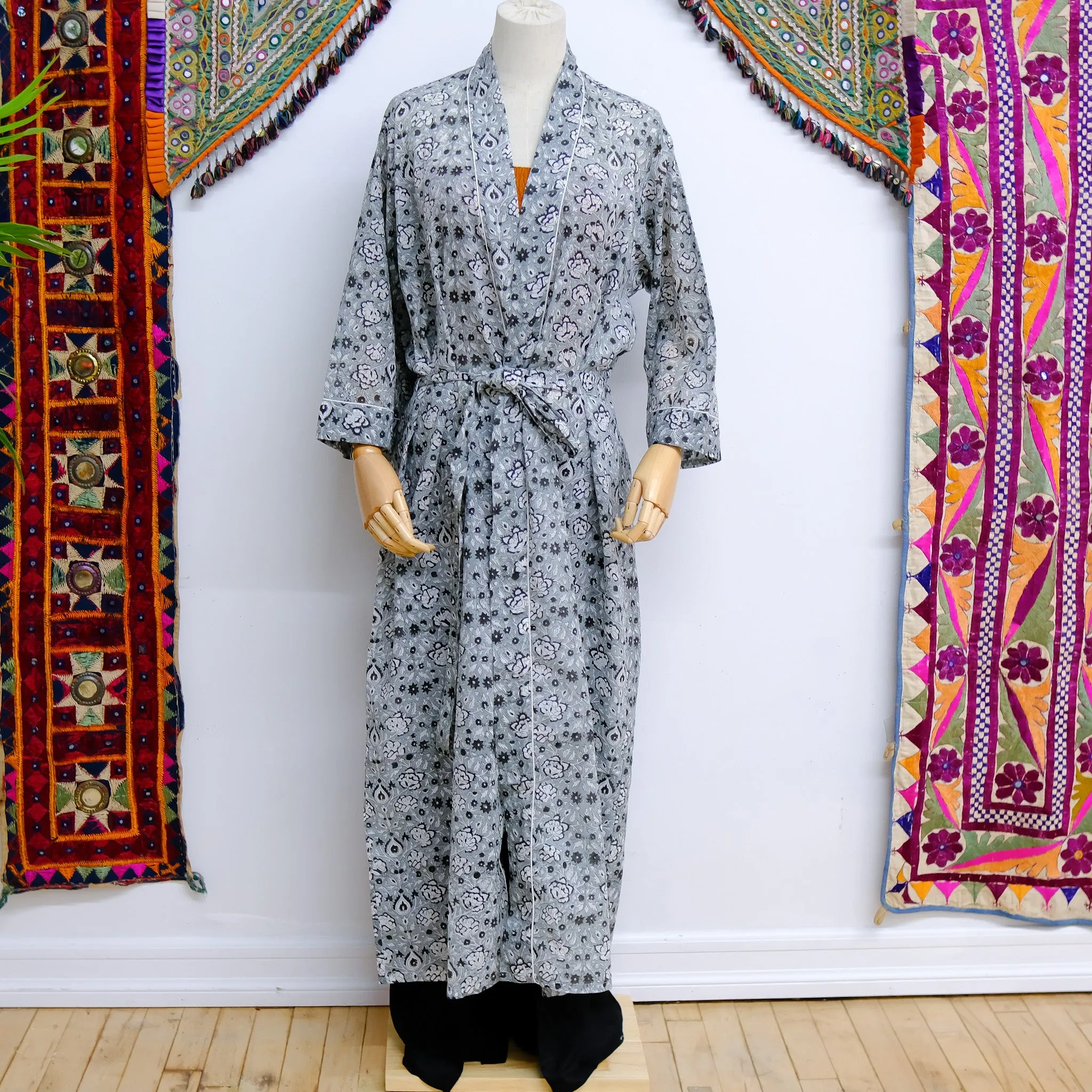 Block Print Cotton Kimono with Pockets