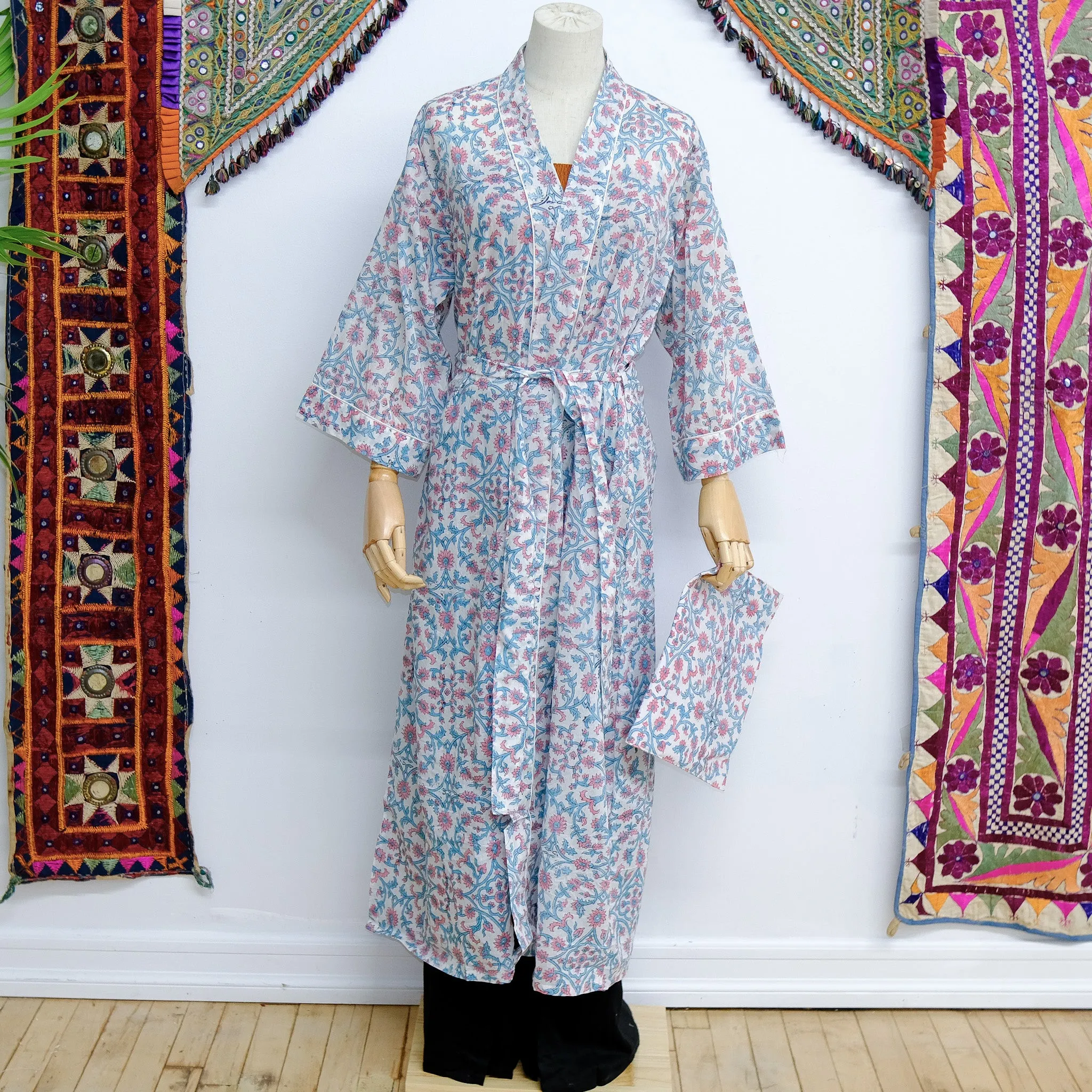 Block Print Cotton Kimono with Pockets