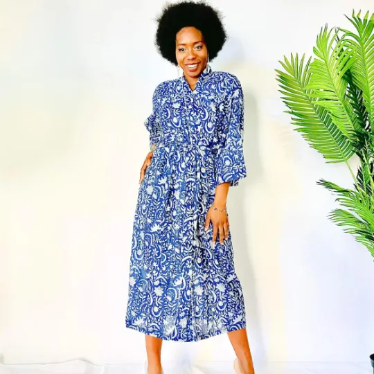 Block Print Cotton Kimono with Pockets