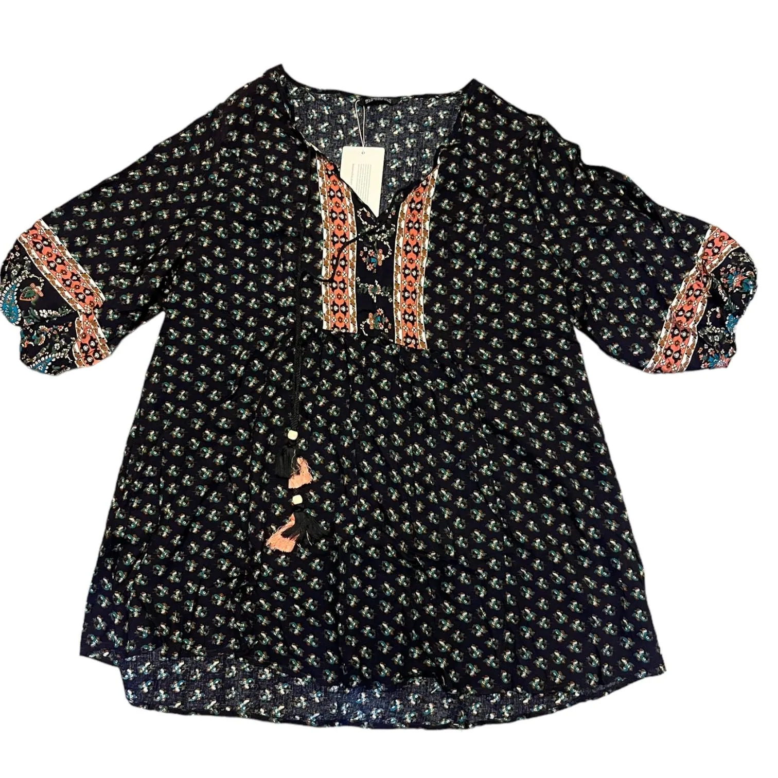 Bloomchic Navy Blue Boho Floral Babydoll Shirt Plus Size 18/20