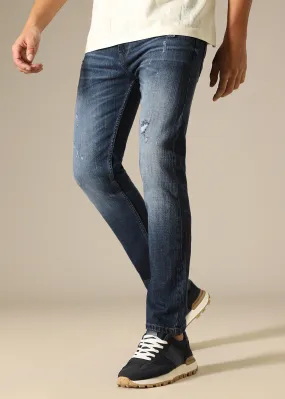 Blue Mid Fade Ankle Slim Fit Denim