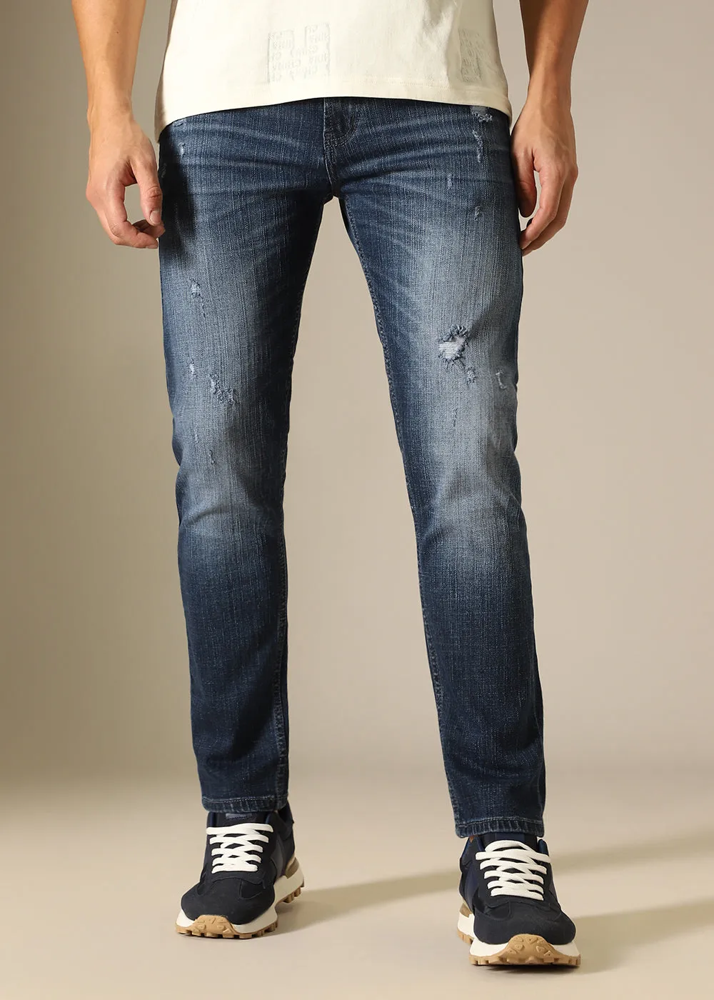 Blue Mid Fade Ankle Slim Fit Denim