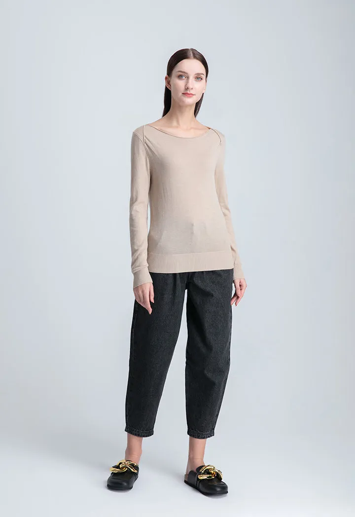 Boat Neck Solid Basic Knitwear