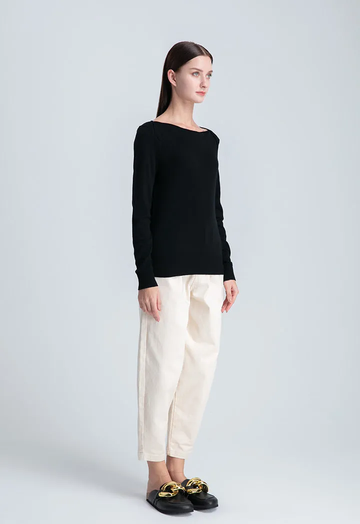 Boat Neck Solid Basic Knitwear