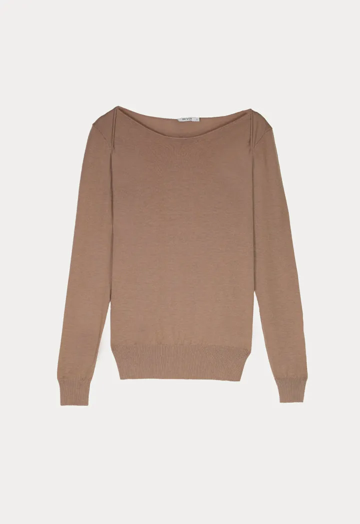 Boat Neck Solid Basic Knitwear