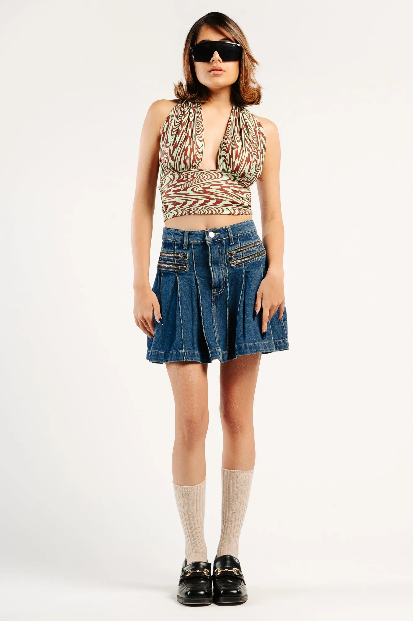 Box Pleated Witty Denim Skirt