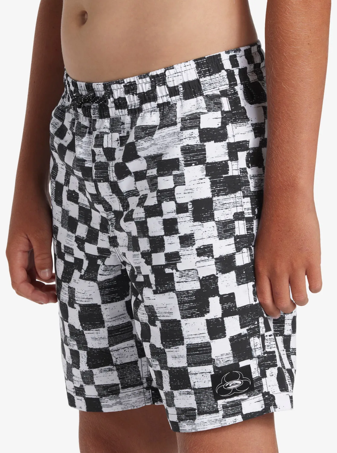 Boys 8-16 Everyday Checkers Volley 15" Elastic Waist Shorts - Black